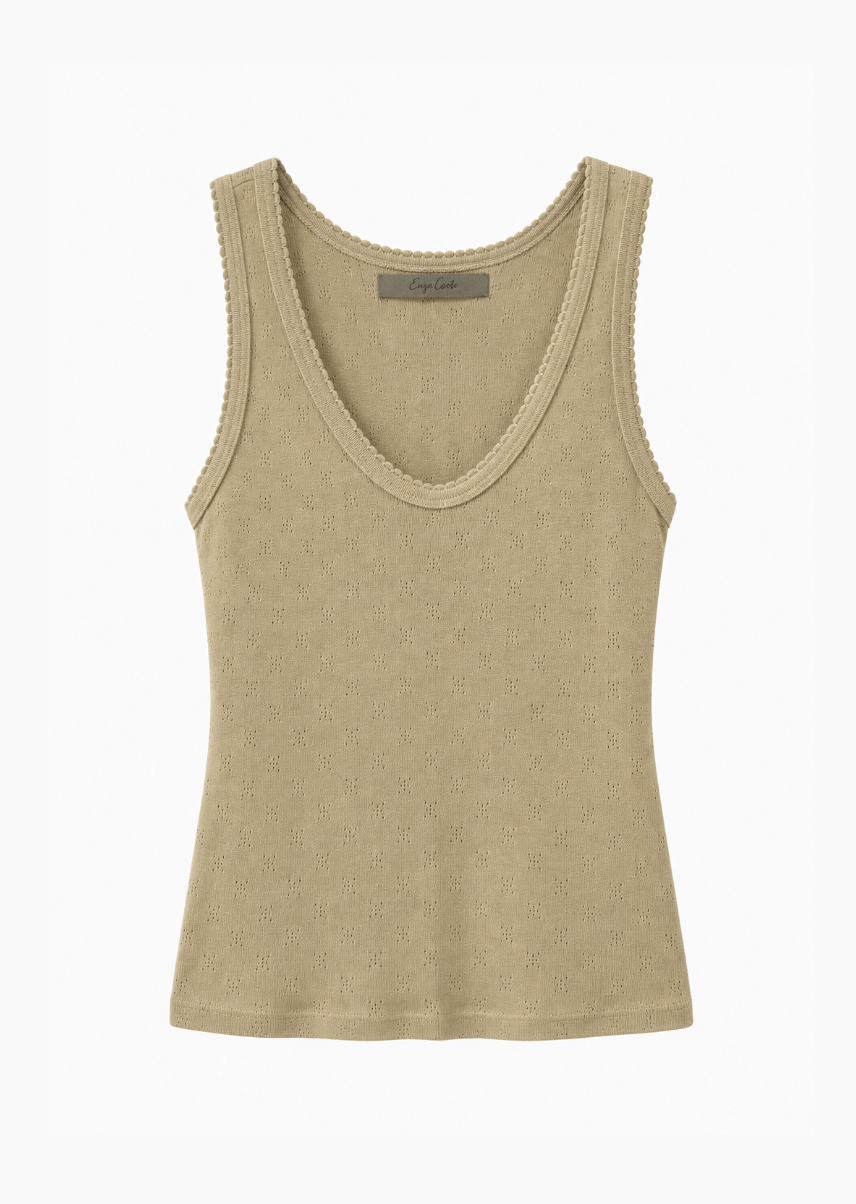 womens enza costa Scallop Edge Pointelle Tank in Tan