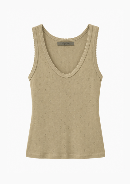 womens enza costa Scallop Edge Pointelle Tank in Tan