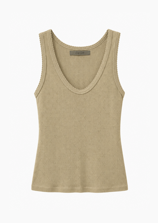 womens enza costa Scallop Edge Pointelle Tank in Tan