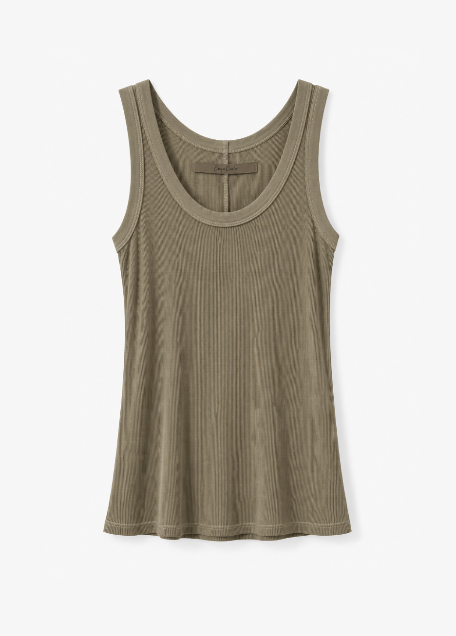 womens enza costa Silk Rib Bold Tank in Olive Oil
