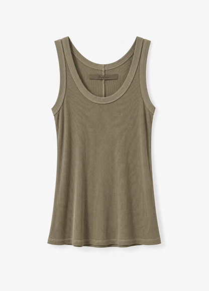womens enza costa Silk Rib Bold Tank in Olive Oil