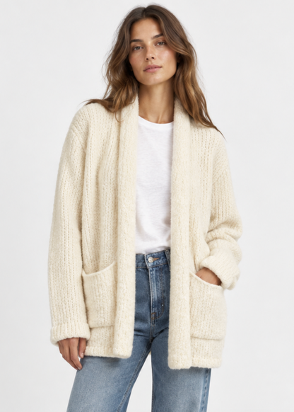 person wearing womens forte_forte Gauzed Wool Mohair Oversized Cardigan blanc ivory