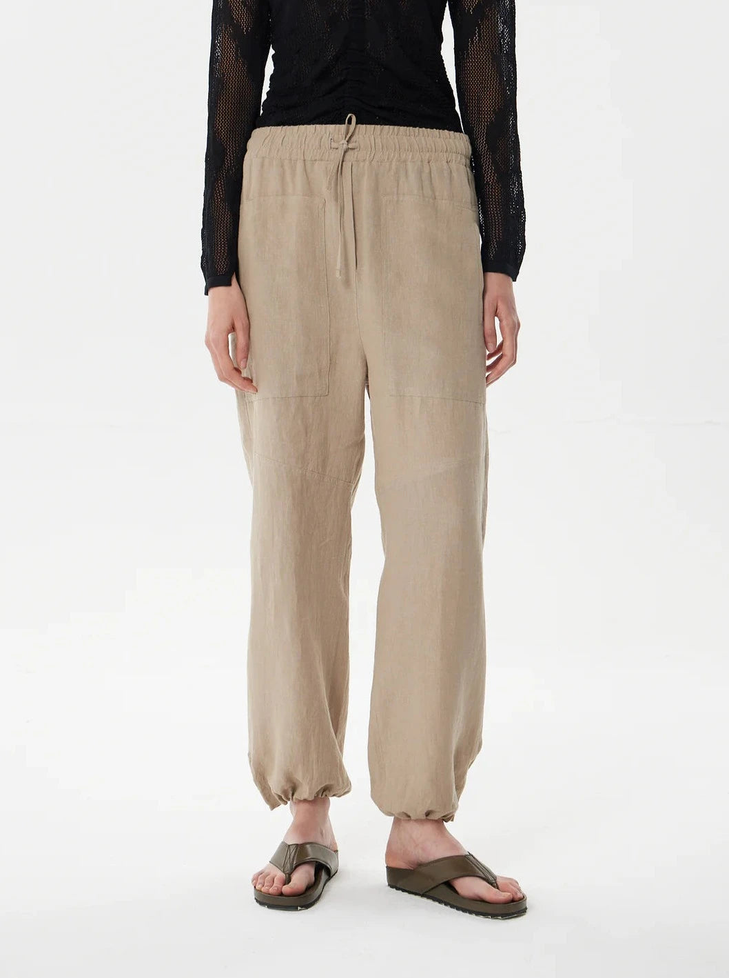 person wearing womens maria cher Bonpland Eva Linen Cargo Pants