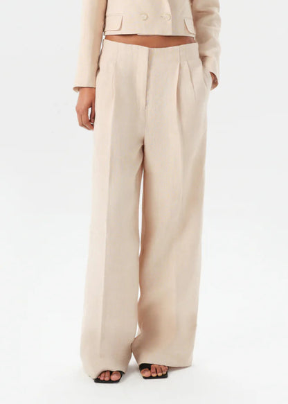 person wearing womens maria cher Wide Leg Linen Acoyte Reagan Pants