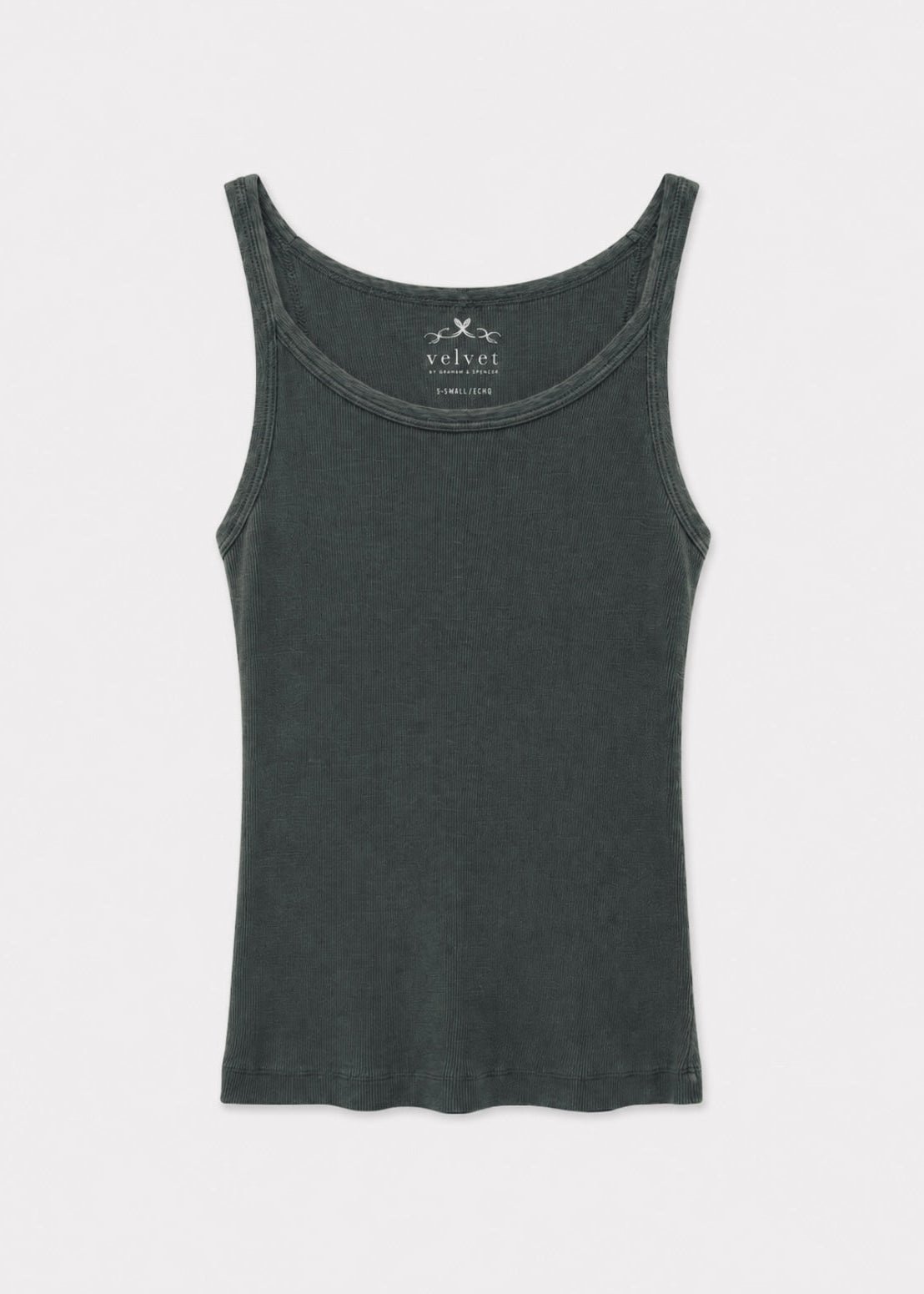 womens velvet graham spencer Aliza Ribbed Cotton Tank in Bracken green