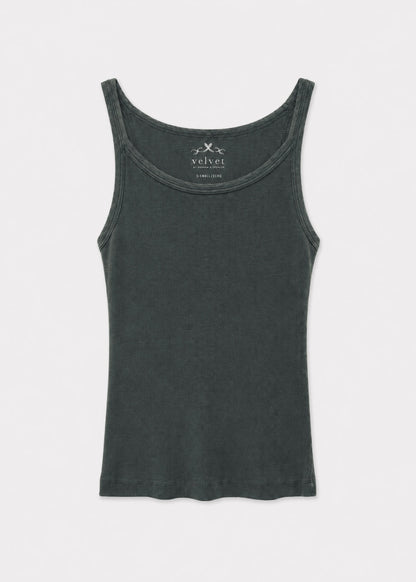 womens velvet graham spencer Aliza Ribbed Cotton Tank in Bracken green