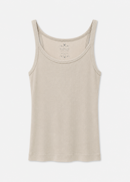 Aliza Ribbed Cotton Tank in Sand