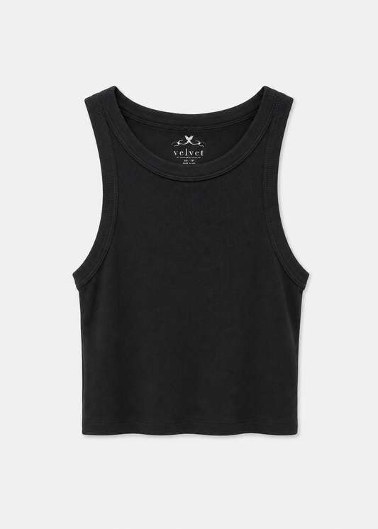 Harla Ribbed Crop Tank Top in Black