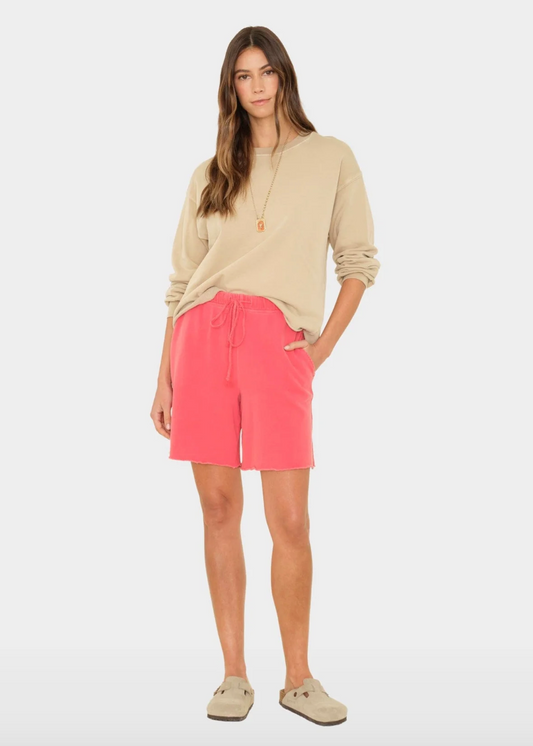 person wearing xirena Rocco Terry Sweatshort in vintage red