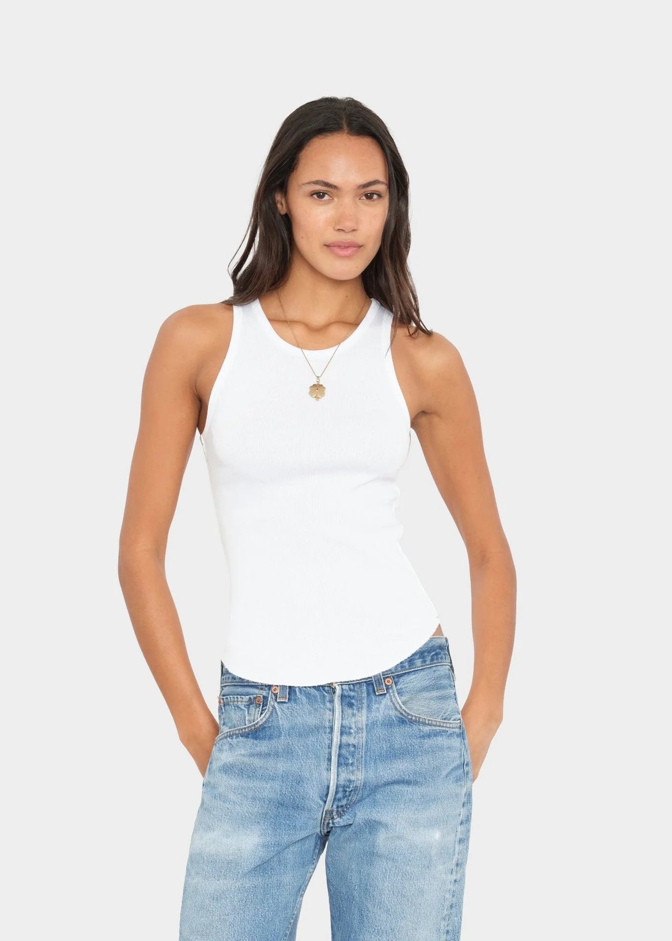 person wearing xirena womens Arynn cotton rib Tank in White
