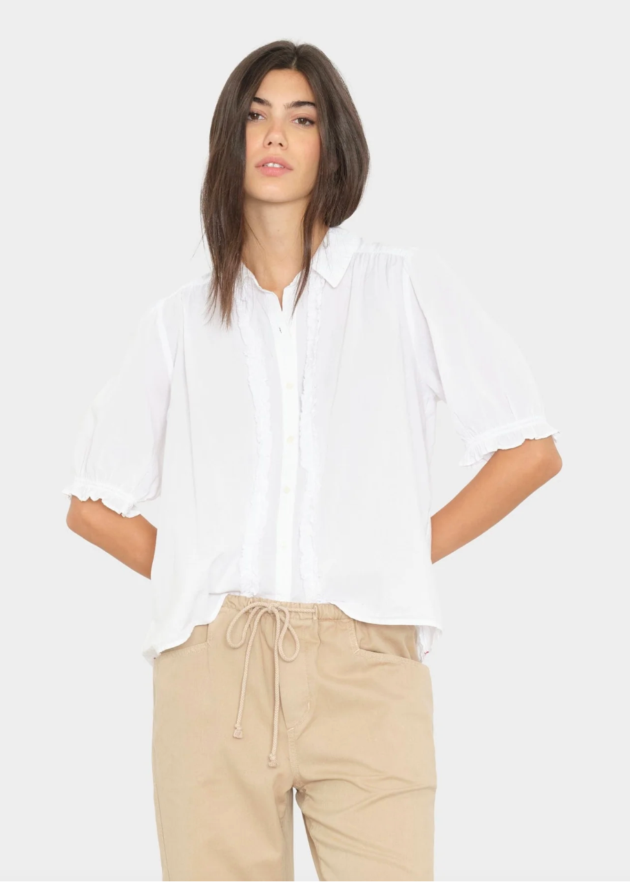 person wearing xirena womens Baron Shirt in White