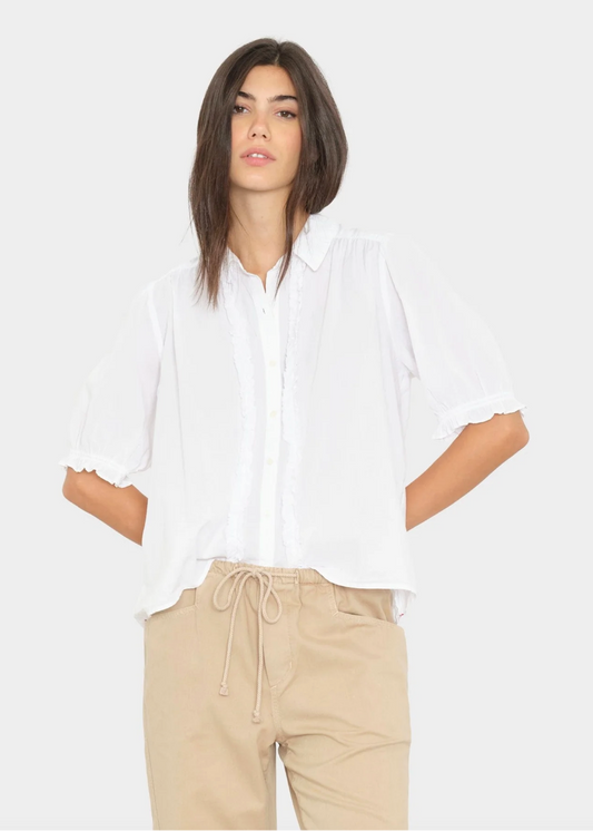 person wearing xirena womens Baron Shirt in White