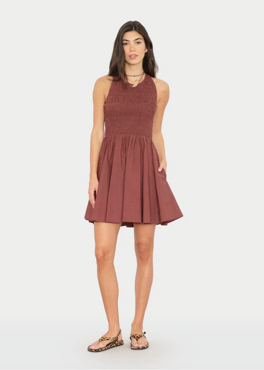 person wearing xirena womens Florie Dress in Adobe Brown