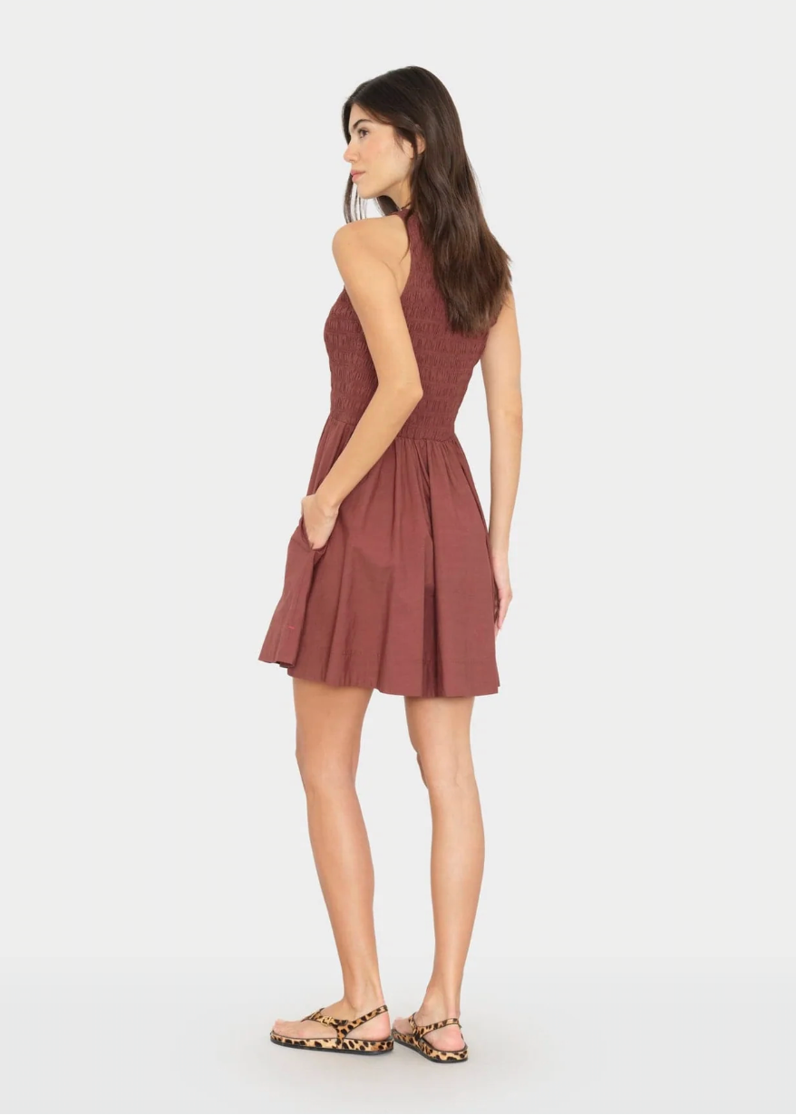 person wearing xirena womens  Florie Dress in Adobe Brown