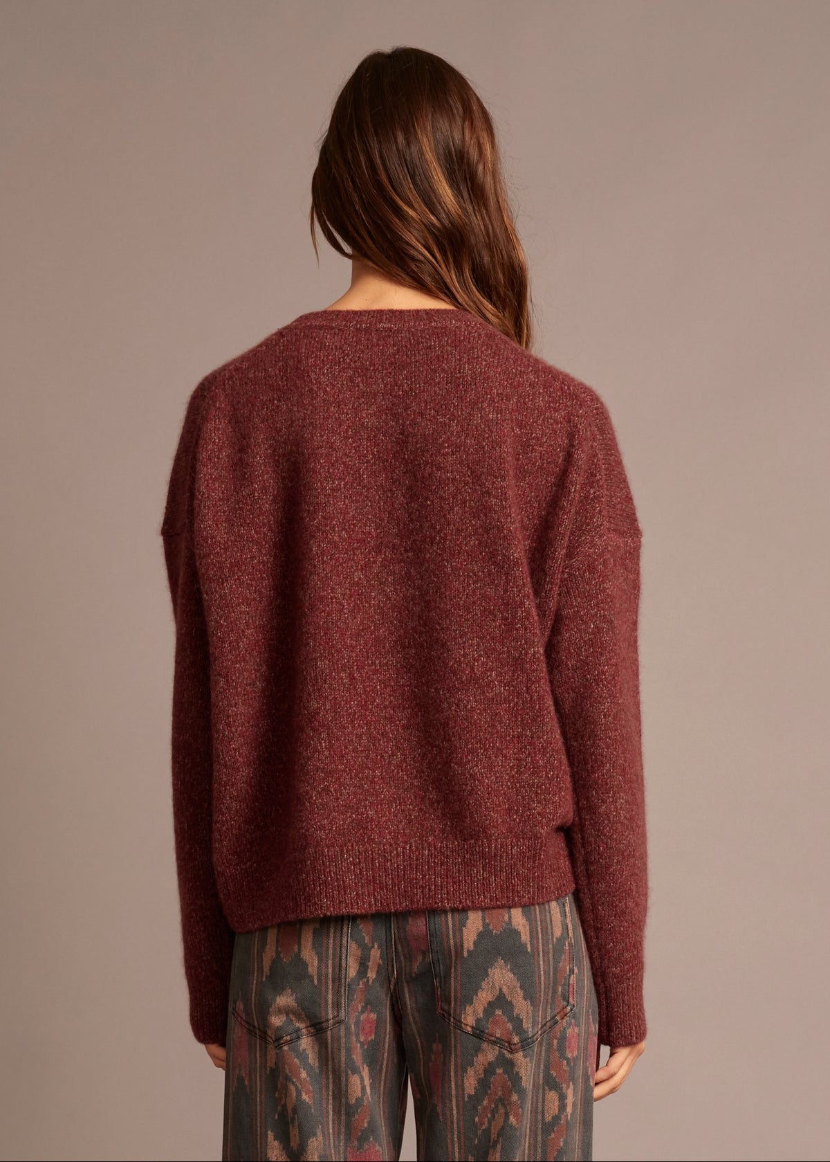 person wearing xirena womens Lela Sweater in Brick Fire