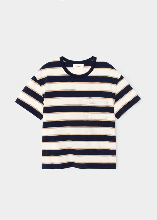 xirena womens cotton Paulina Tee in Navy Crescent Stripe