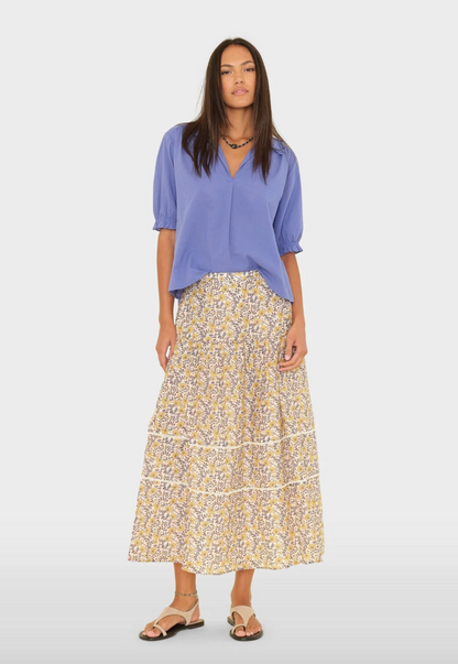 person wearing xirena womens cotton voile Agatha Skirt in Sun Petals