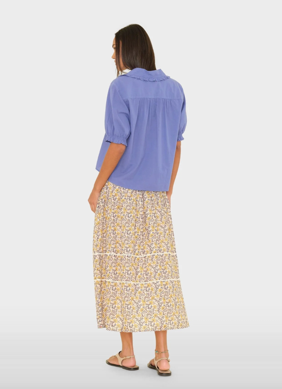 person wearing xirena womens cotton voile Agatha Skirt in Sun Petals