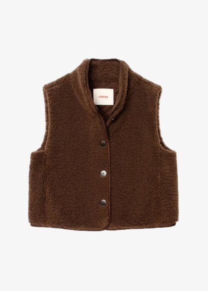 xirena womens reversible sherpa lined Kensi Vest in chocolate brown
