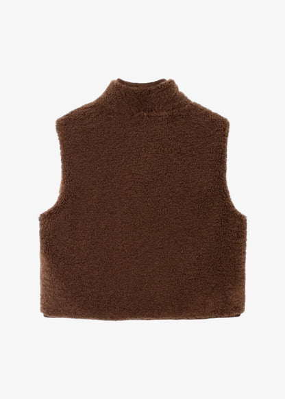 xirena womens reversible sherpa lined Kensi Vest in chocolate brown
