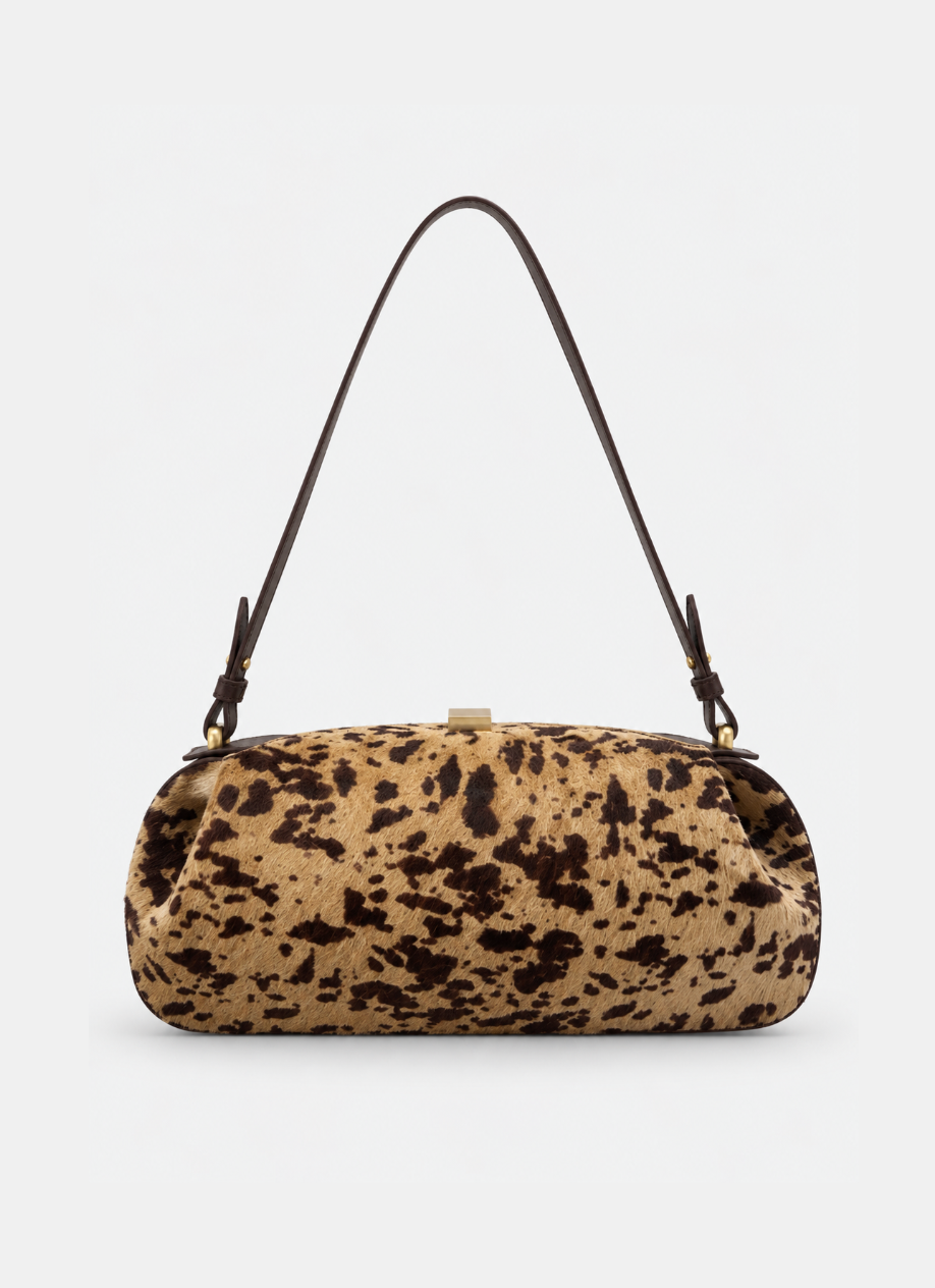 yuzefi Oyster Clutch shoulder Bag in Leopard Hair Calf