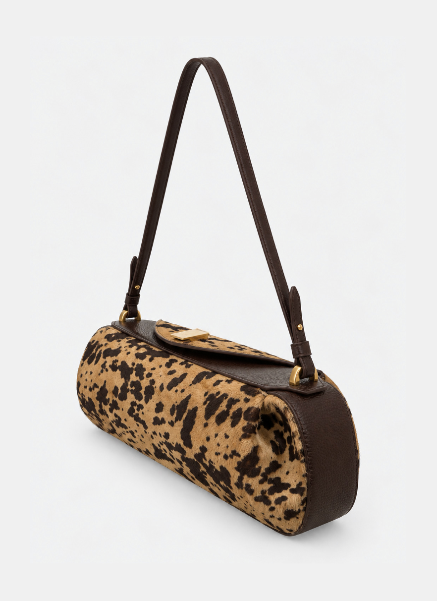 yuzefi Oyster Clutch shoulder Bag in Leopard Hair Calf