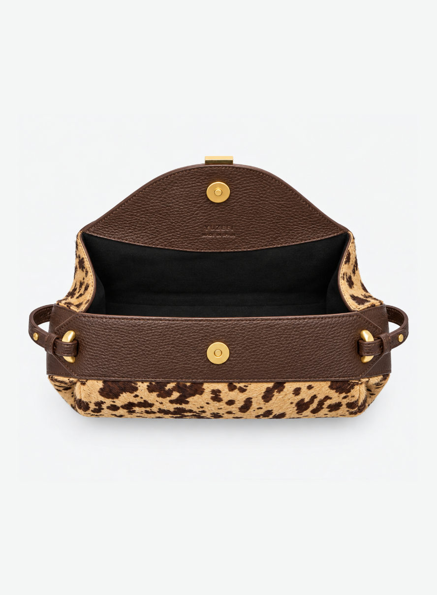yuzefi Oyster Clutch shoulder Bag in Leopard Hair Calf