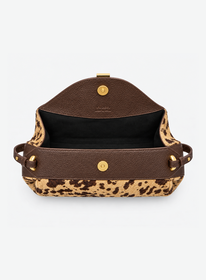 yuzefi Oyster Clutch shoulder Bag in Leopard Hair Calf